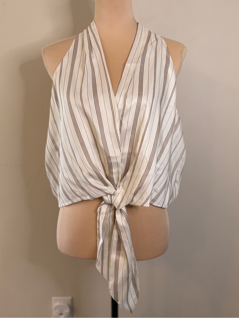 Banana Republic Factory stripe halter crop top cream gold/brown XL
